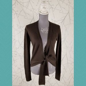 Title IX Brown Textured Washable Wool Tie Front Cardigan